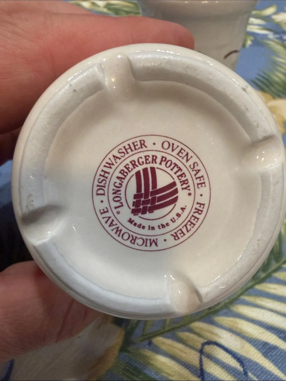 Longaberger Cream Ceramic Canister Pair with Maroon Trim